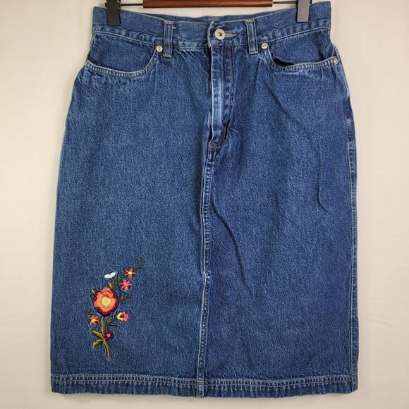 Old Navy Dresses & Skirts - Old Navy Embroidered Denim Jean Skirt Size 8 (Waist 28) 90s Vintage Cottage Boho